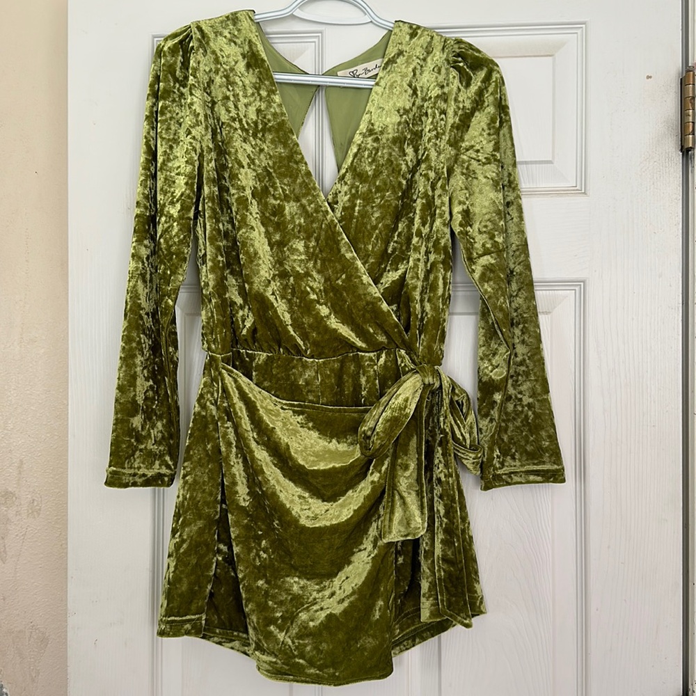 Lyn Burches green velvet romper/dress